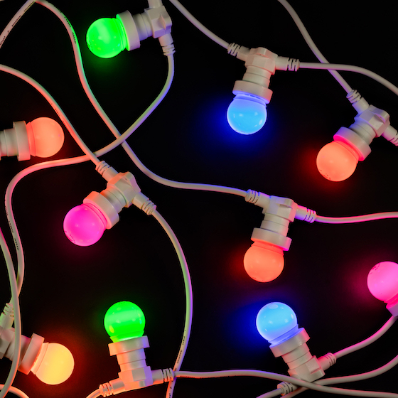 multi coloured festoon lights white cable