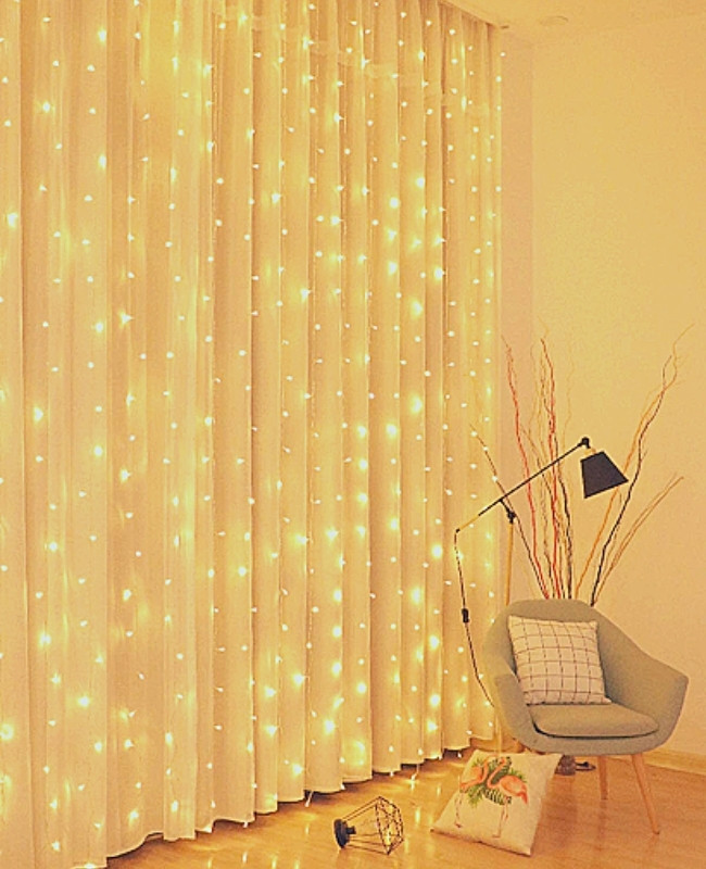 high ceiling curtain with fairy lights | fairy light idea