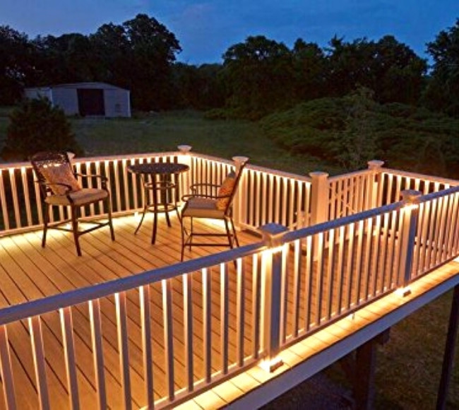 led strips installed on the verandah wooden railings