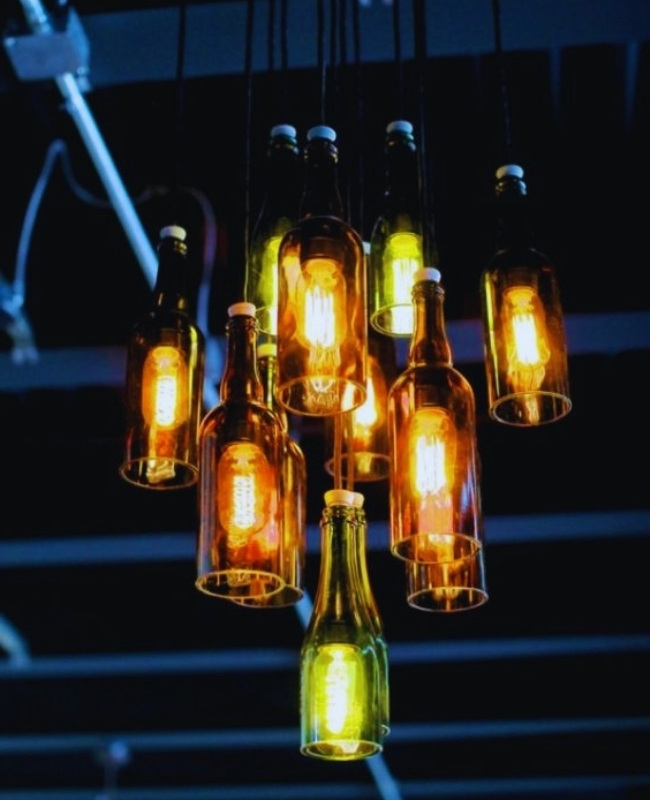 diy bottle chandelier outdoor lighting ideas