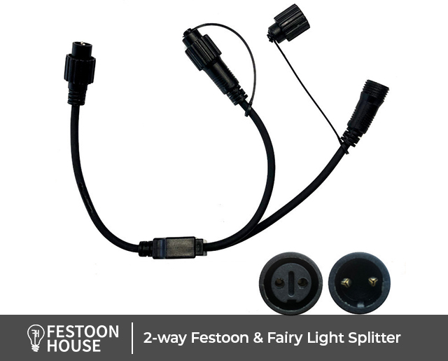 2 way Festoon Fairy Light Splitter Black 1