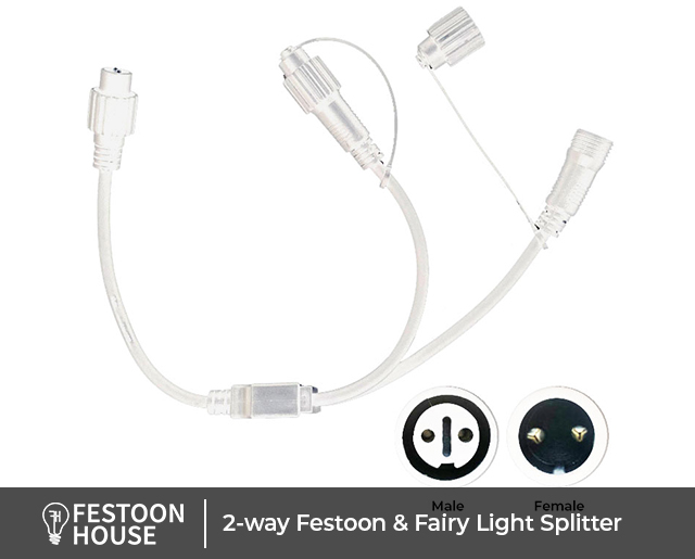 2 way Festoon Fairy Light Splitter white 2