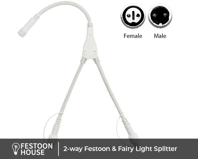 2 way Festoon Fairy Light Splitter white 3