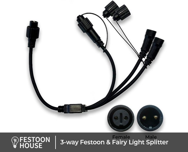 3 way Festoon Fairy Light Splitter black 1