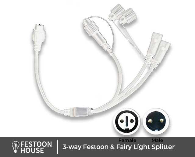 3 way Festoon Fairy Light Splitter white 1