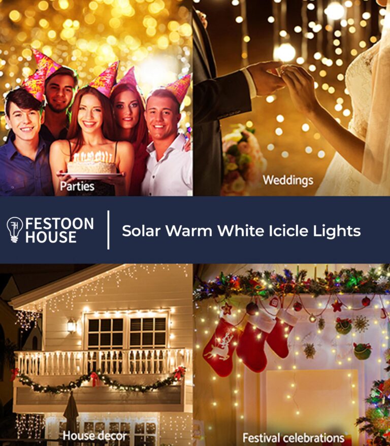 Solar Warm White Icicle Lights 8 min