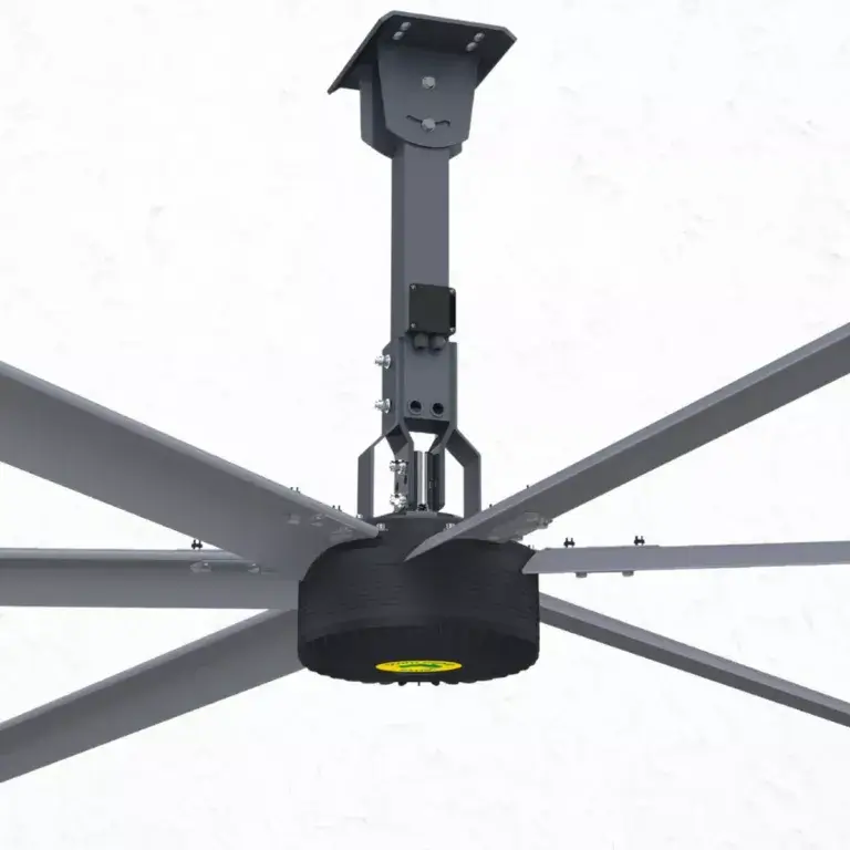 Down Under Fans 6.7m industrial HVLS ceiling fan, angled view